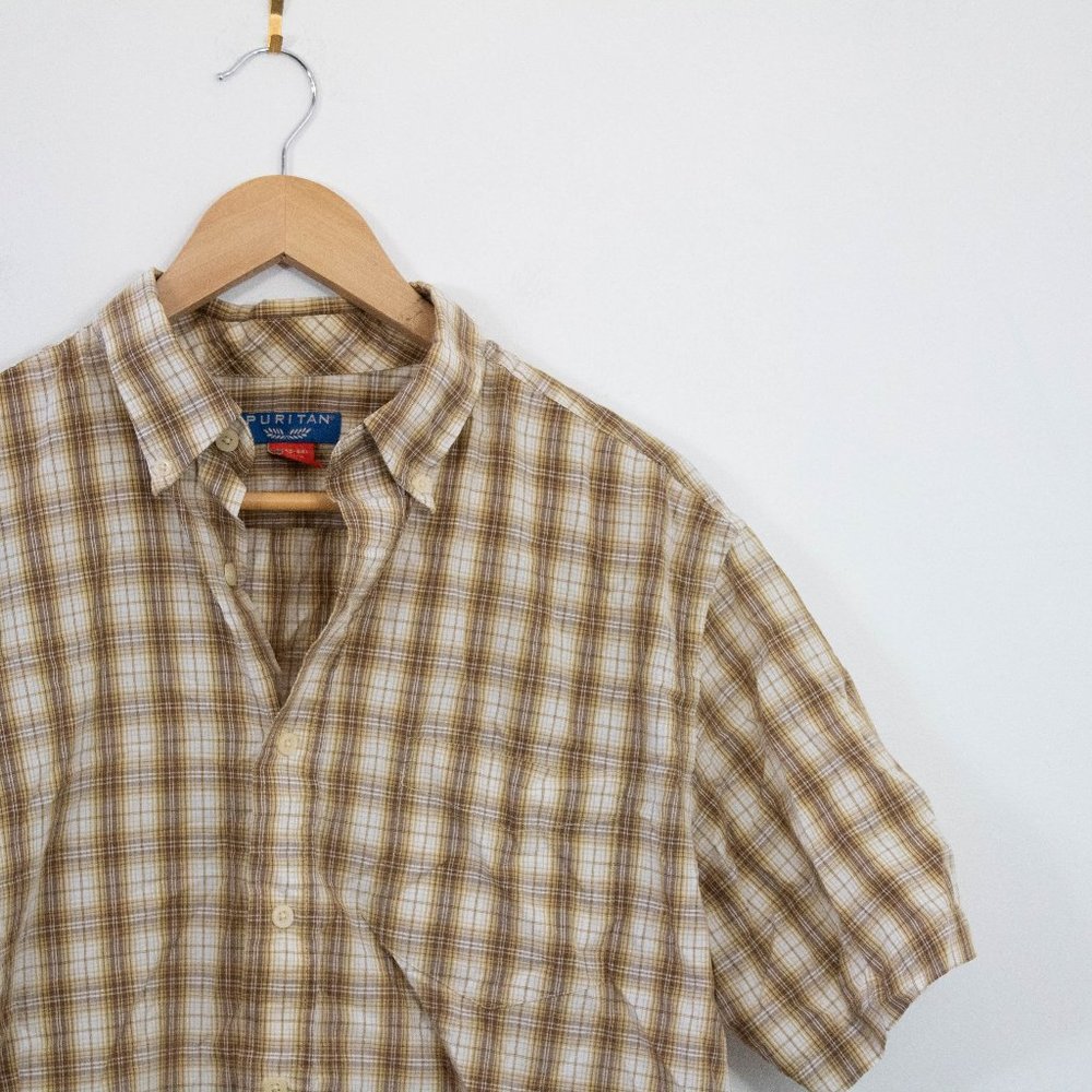 *Puritan Brown Plaid Dress Shirt